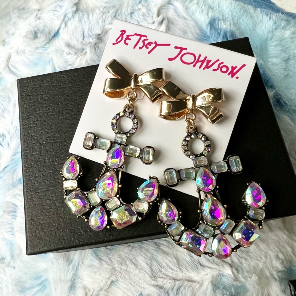 Betsey Johnson Cruise Control Anchor Drop Earrings Crystal | NEW